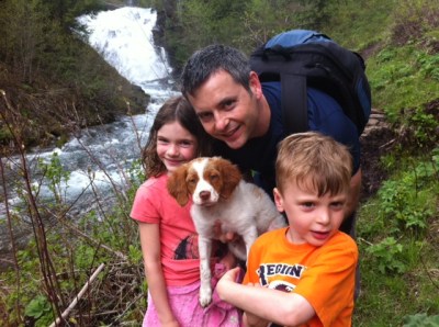 Posing with Piper in front of Fairy Creek Falls.