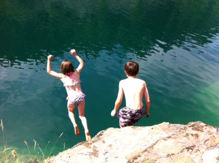 Avery lets loose with a holler before making a big splash.