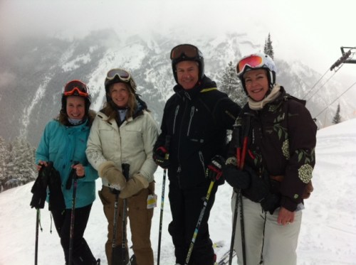 Ken Read skis me and fellow writers Kim Gray and Lisa Monforton around Mount Norquay.