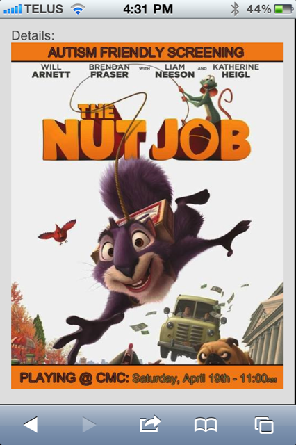 The Nut Job is just an okay movie (Bennett much preferred Frozen), but "autism friendly" is more about the theatre environment than the show itself.