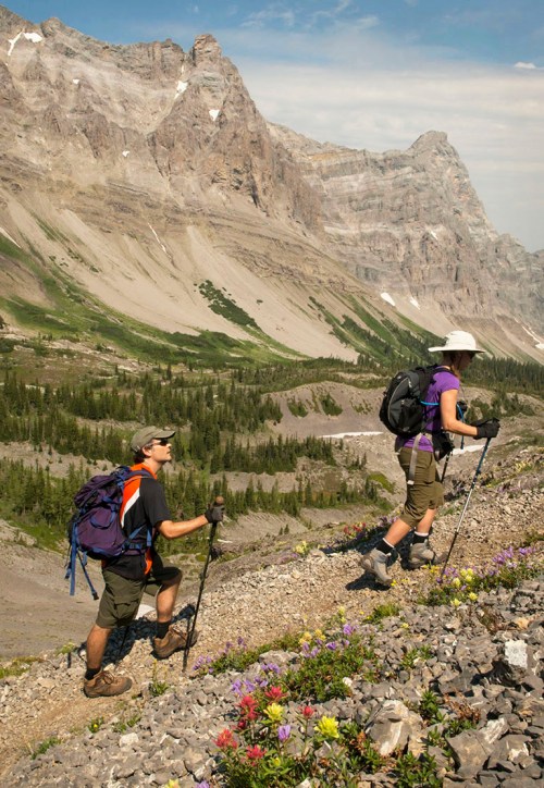 There isn't a bad view on Heiko's Trail. It was amazing to hike behind mountains visible from downtown Fernie. Mount Bisaro's 'Soda Wall' -- so named for the carbonates found in limestone -- looms behind us. Photo by Mike McPhee.