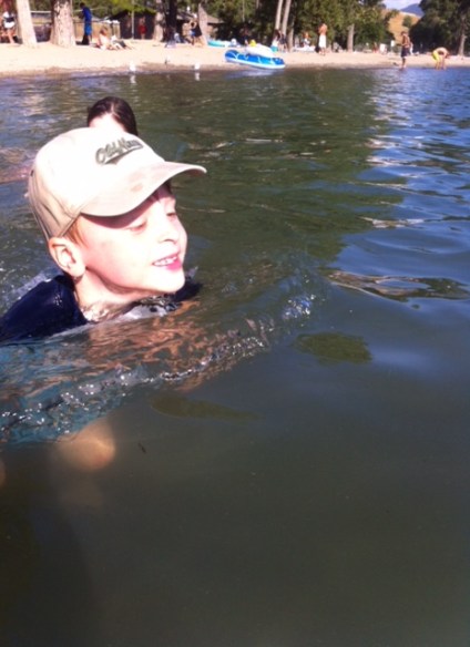Bennett attempts to swim at Surveyor's Lake in 2014.