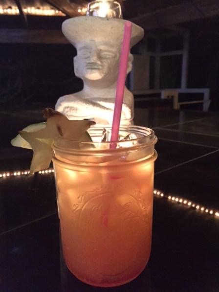 The Pura Vida cocktail is fruity and made with Cacique Guaro, which is a local spirit made from distilled sugar cane.