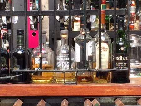 Part of the whisky selection at Ubiquitous Chip down Ashton Lane in Glasgow.