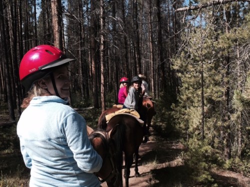 On the trail in Rocky Mountain National Resort. The girls were up by our guide Aubry, while my friend Becky and I brought up the rear. And by rear I mean her horse kept pooping!