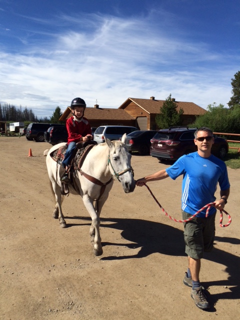 Bennett loves horses, but he's not quite ready to handle his own horse so Blake led him around the resort on a 30-minute pony ride. Big smiles!
