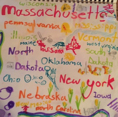 Avery drew symbols for each state we saw playing the license plate game.