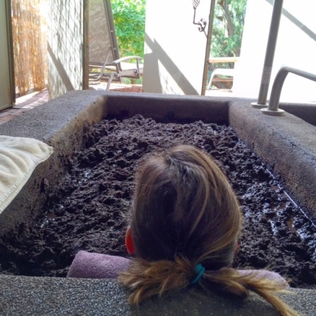 Soaking in a mud bath at Two Bunch Palms.