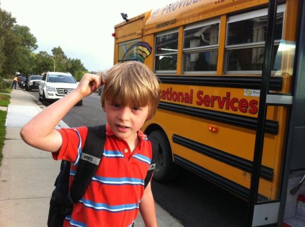 Bennett rides the bus to school and has since her was three.